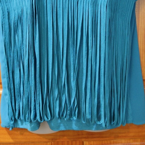Milla Blue Fringe Swing Top Mixed Media Boho Festival Hippie Western Medium - Picture 5 of 12